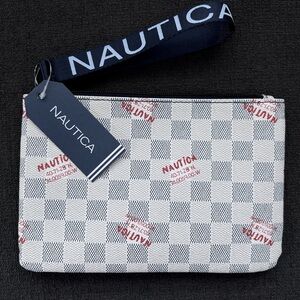 Nautica White Azur Checkered & Graffiti Wristlet Pouch Bag NWT